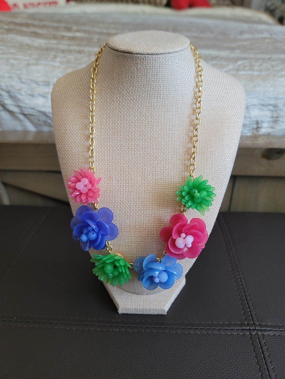 TALBOTS Colorful Mixed Metal Floral Statement Necklace